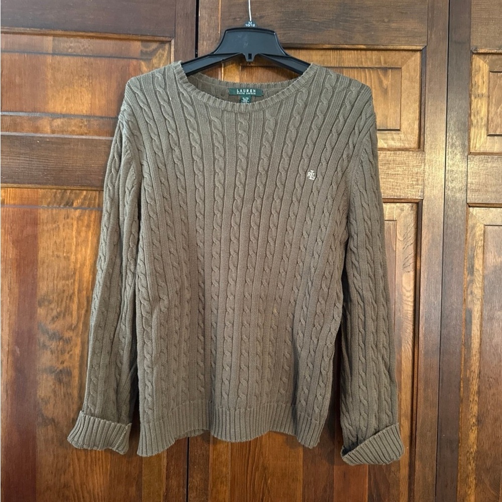 Ralph Lauren Brown Cable Knit Sweater - Olive green/brown